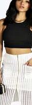 boohoo Mary Mesh Rib Zip Front Midi Skirt - white