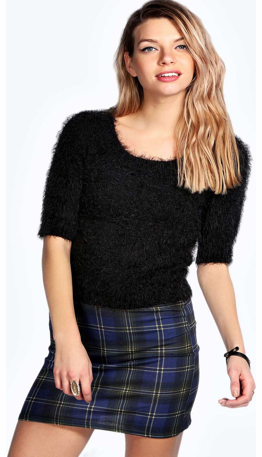 boohoo Matilda Checked Mini Bodycon Skirt - black