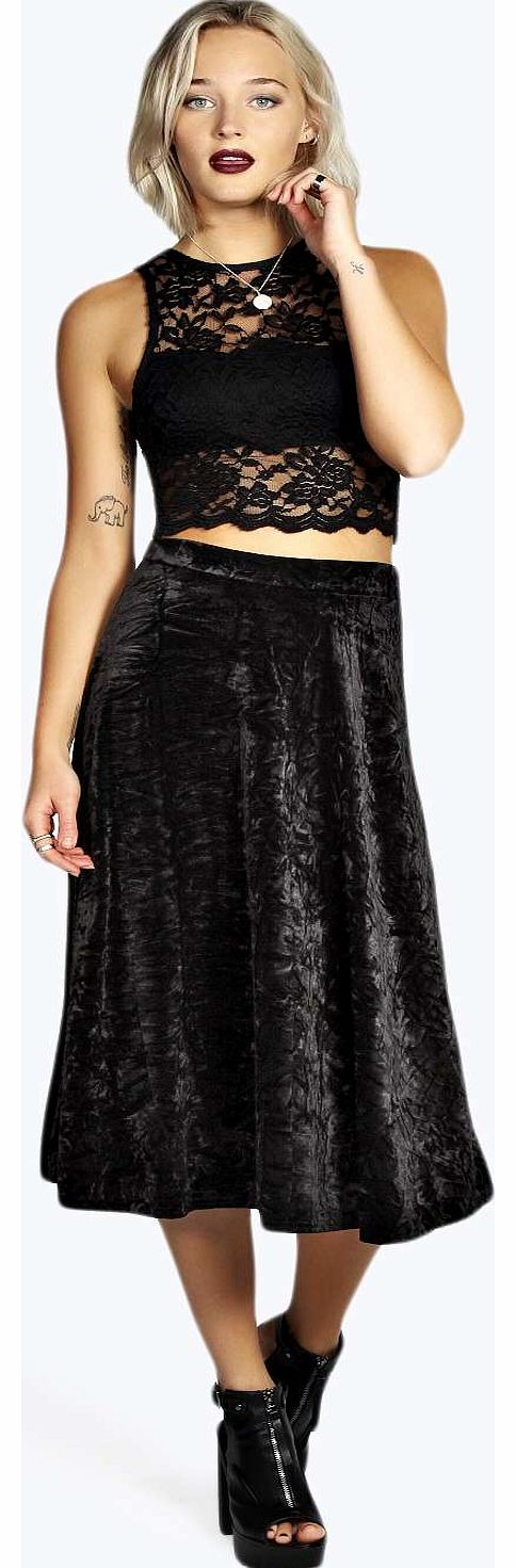 boohoo Meagan Velvet Full Circle Midi Skirt - black