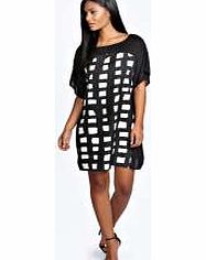 boohoo Mel Tile Print Panel Shift Dress - black azz21451