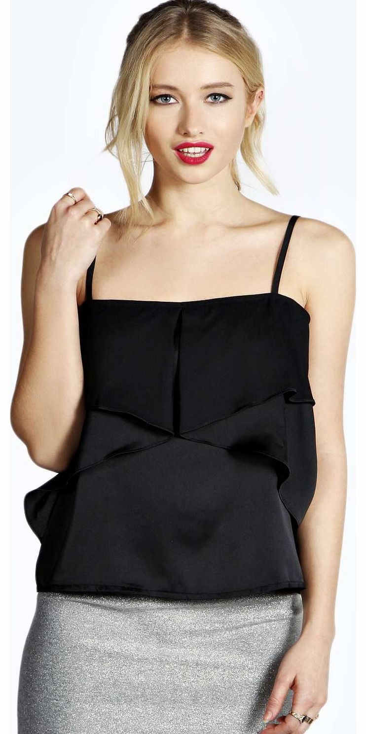 boohoo Melanie Layered Spaghetti Strap Crop Top - black