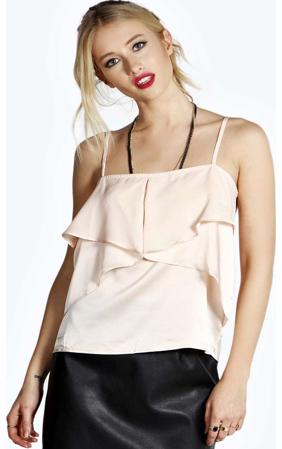 boohoo Melanie Layered Spaghetti Strap Crop Top - blush