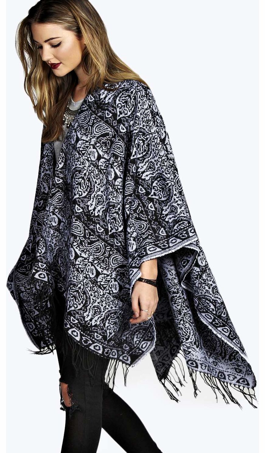boohoo Melissa Paisley Boarder Blanket Cape - grey