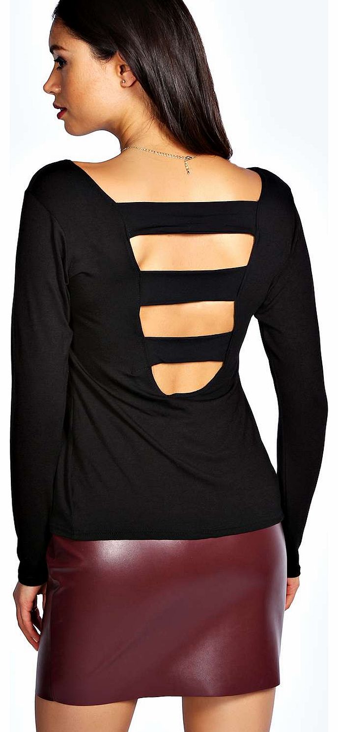 boohoo Melissa Strappy Back Long Sleeve Jersey Top -