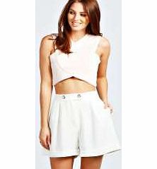 boohoo Meredith Tab Button Tailored Shorts - ivory