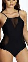 boohoo Mesh Insert Swimsuit - black azz32435