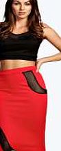 boohoo Mesh Panel Midi Skirt - red azz06307