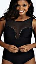 boohoo Mesh Top Gem Detail Swimsuit - black azz03062