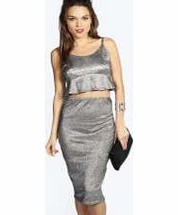 boohoo Metallic Peplum Crop and Skirt Co-ord Set -