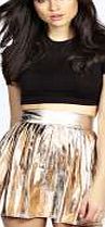 boohoo Metallic Pleated Skater Skirt - champagne azz25149