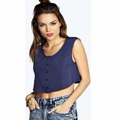 boohoo Mia Button Through Woven Top - navy azz20595