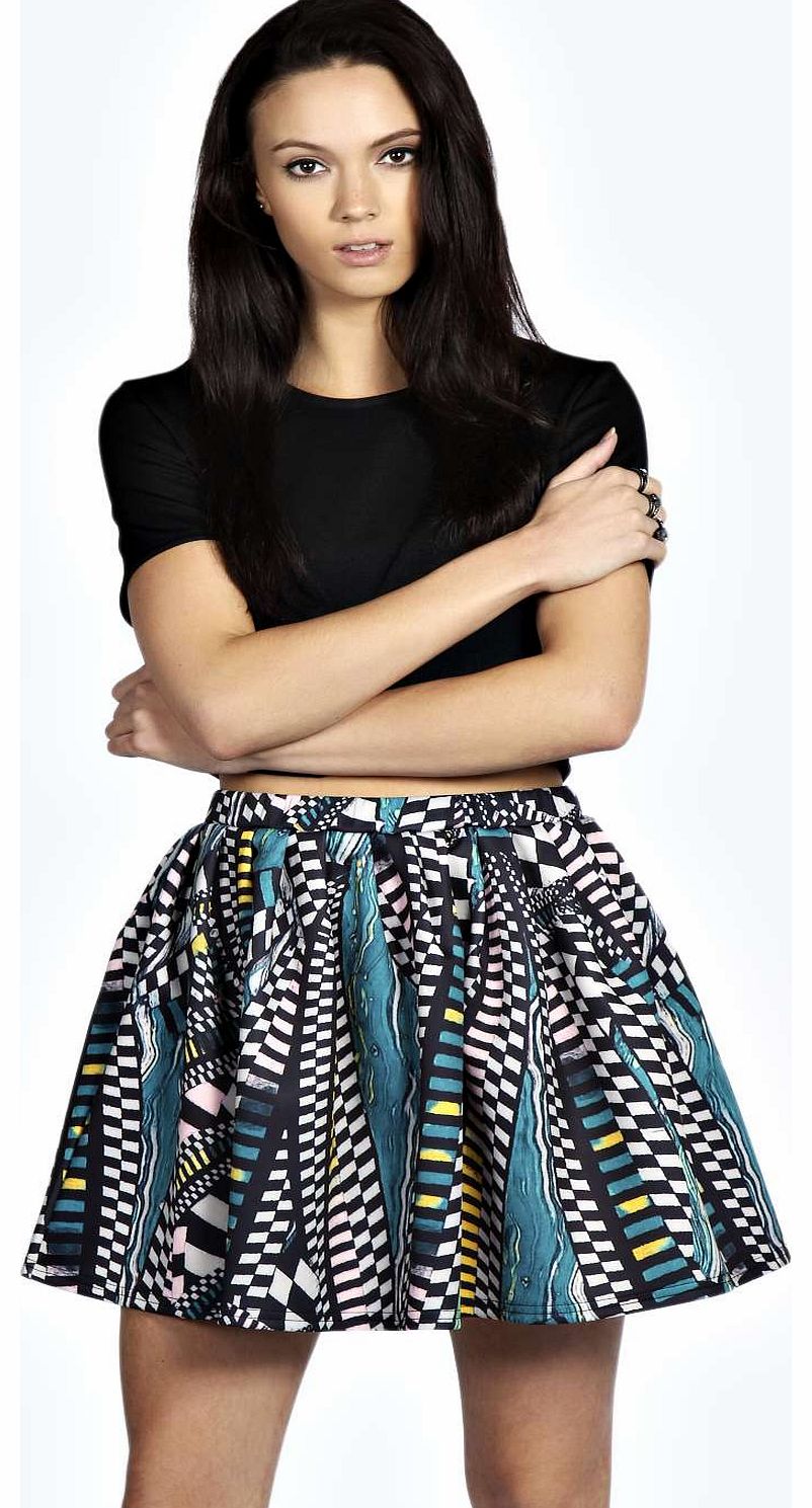 Mia Kaleidoscope Print Volume Scuba Skater Skirt