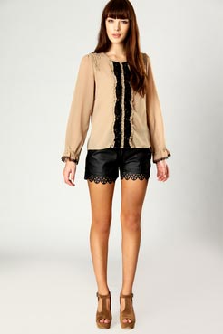 Boohoo Mia Lace Ruffle Blouse