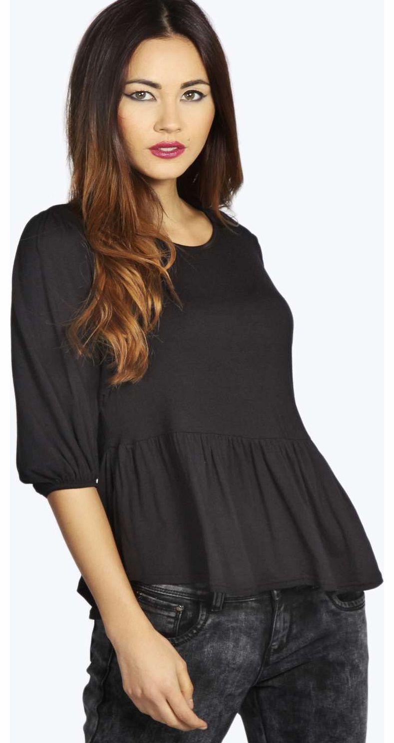 Mia Oversized Puff Sleeve Peplum Top - black