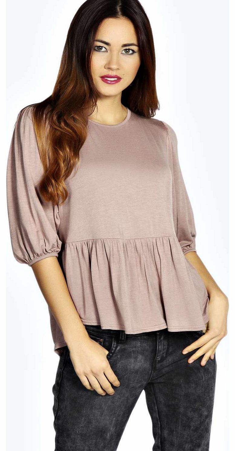 Mia Oversized Puff Sleeve Peplum Top - mocha