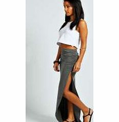 boohoo Micha Ruched Side Jersey Maxi Skirt - charcoal