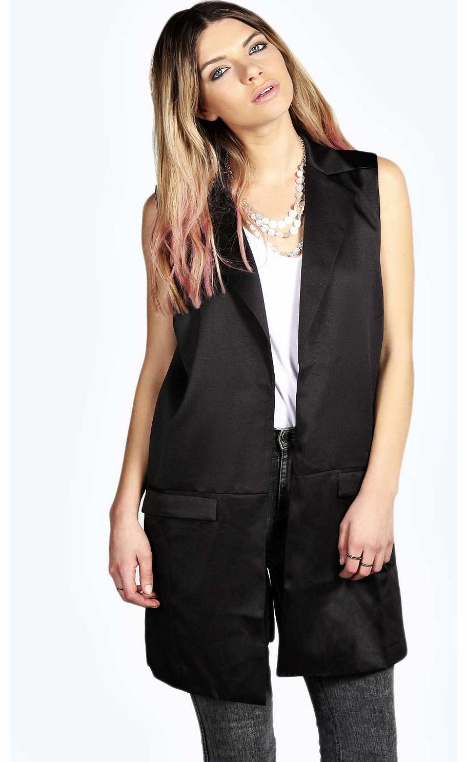 boohoo Michal Sleevless Tailored Jacket - black azz16705