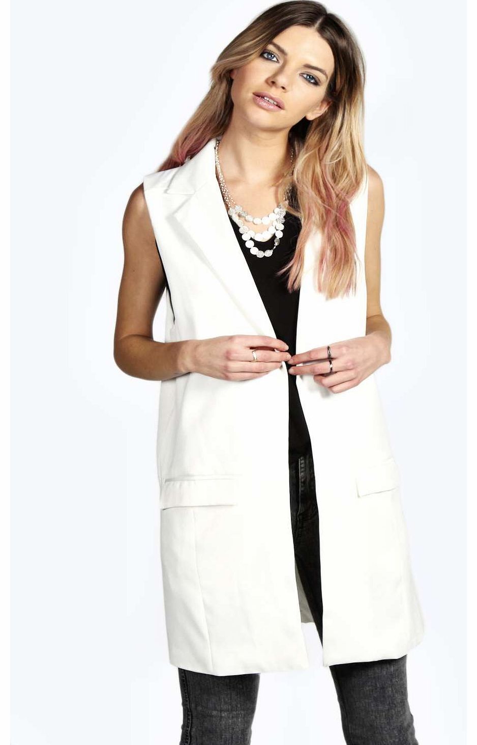 boohoo Michal Sleevless Tailored Jacket - white azz16705
