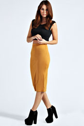boohoo Midi Jersey Tube Skirt - mustard azz42989