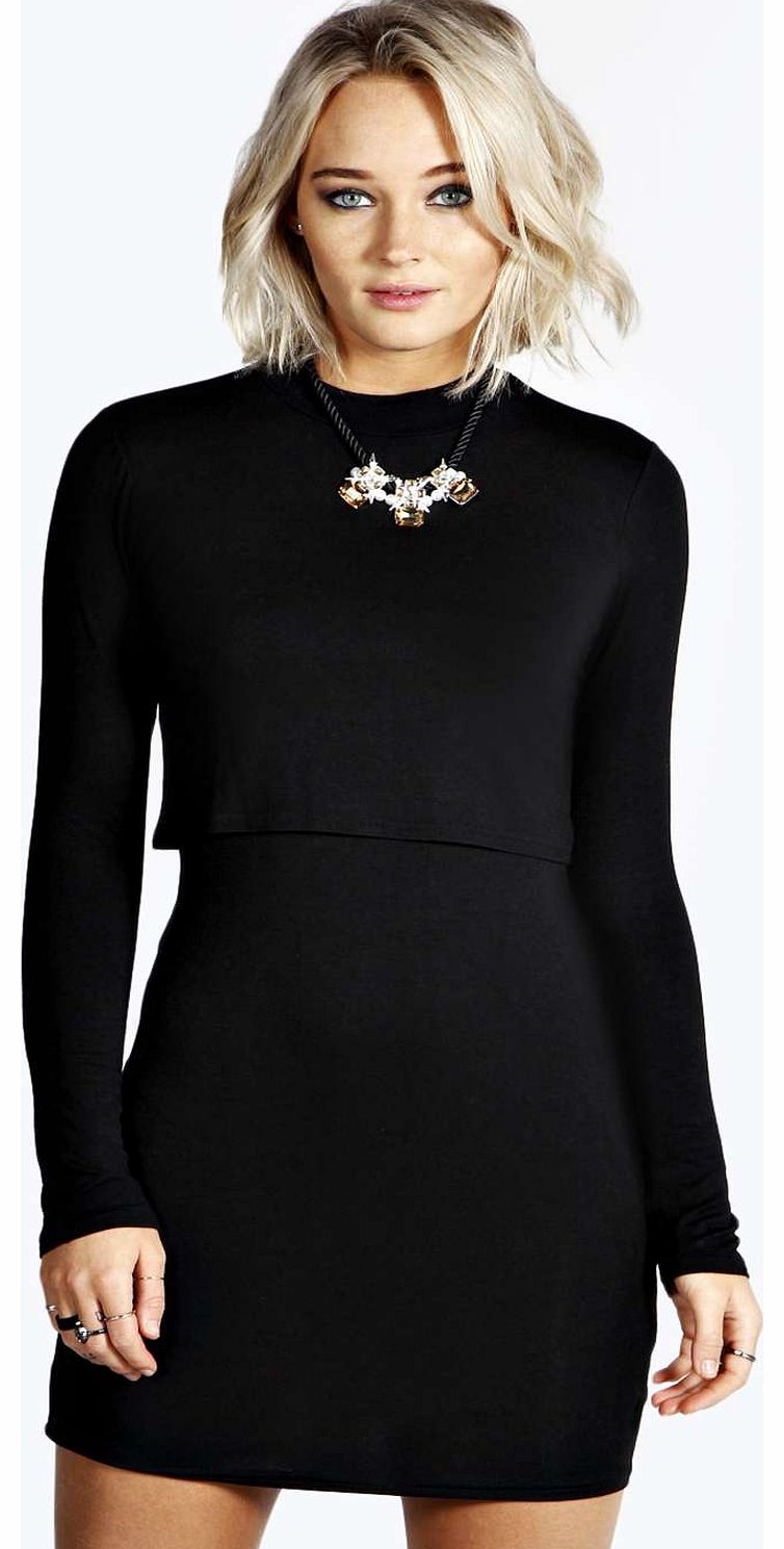 boohoo Mila High Neck Long Sleeve Bodycon Dress - black
