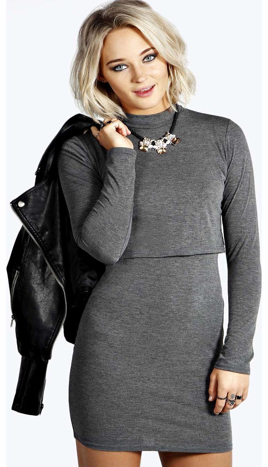 boohoo Mila High Neck Long Sleeve Bodycon Dress -