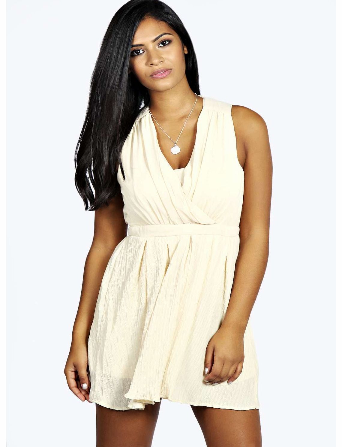 Millie Chiffon Wrap Front Skater Dress - ivory