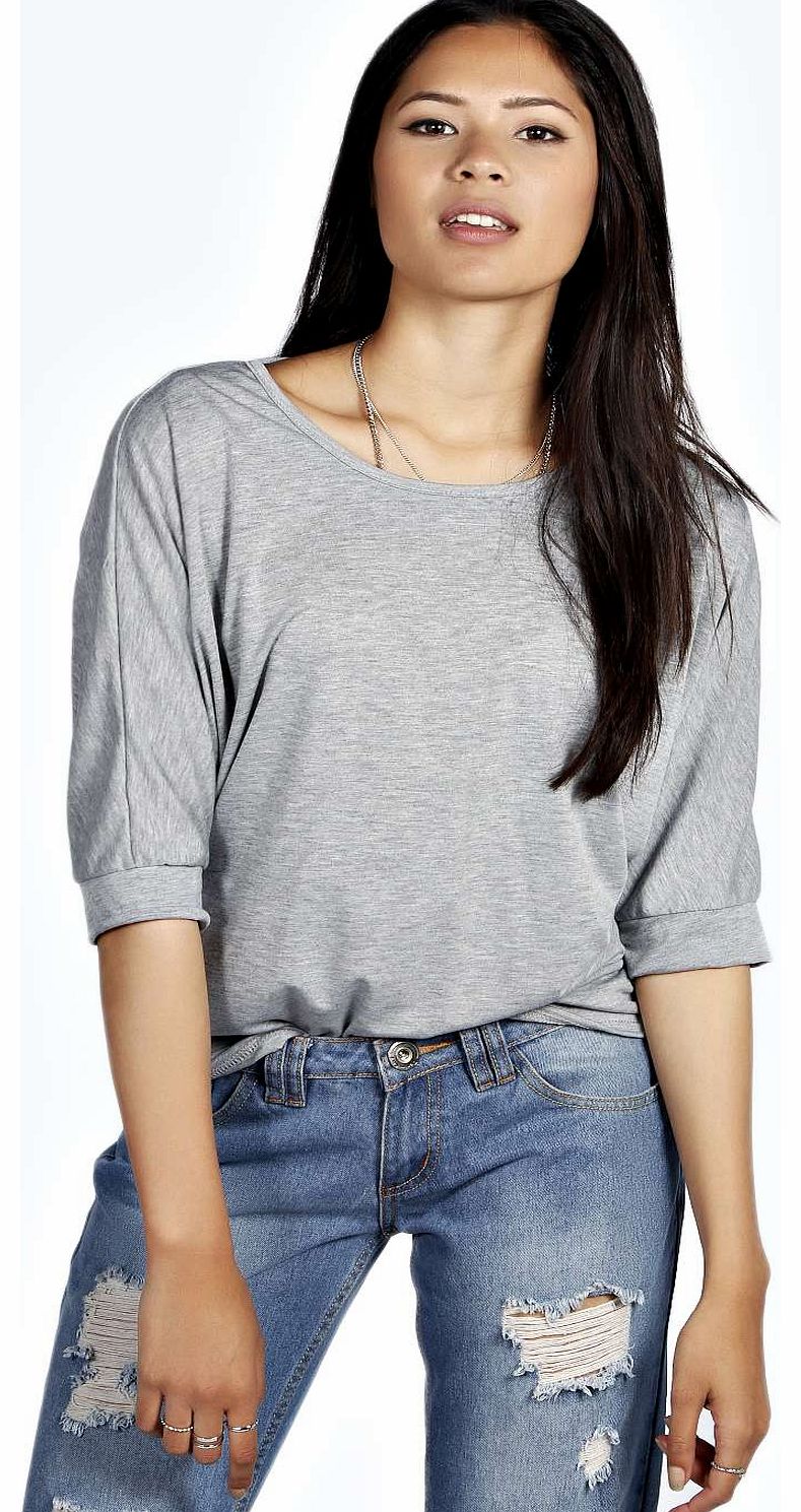 boohoo Millie Cut Out Back 1/2 Sleeve Tee - grey marl