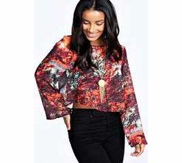 boohoo Millie Forest Print Open Back Woven Top - multi