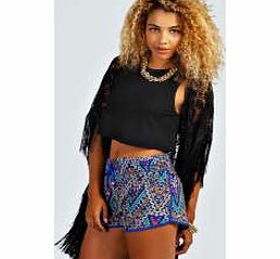 Millie Geometric Print Running Shorts - blue