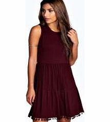 boohoo Millie Pom Pom Hem Smock Dress - berry azz22537