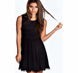 boohoo Millie Pom Pom Hem Smock Dress - black azz22537