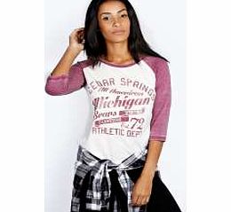 boohoo Millie Printed Burn Out Raglan Sleeve Tee - wine