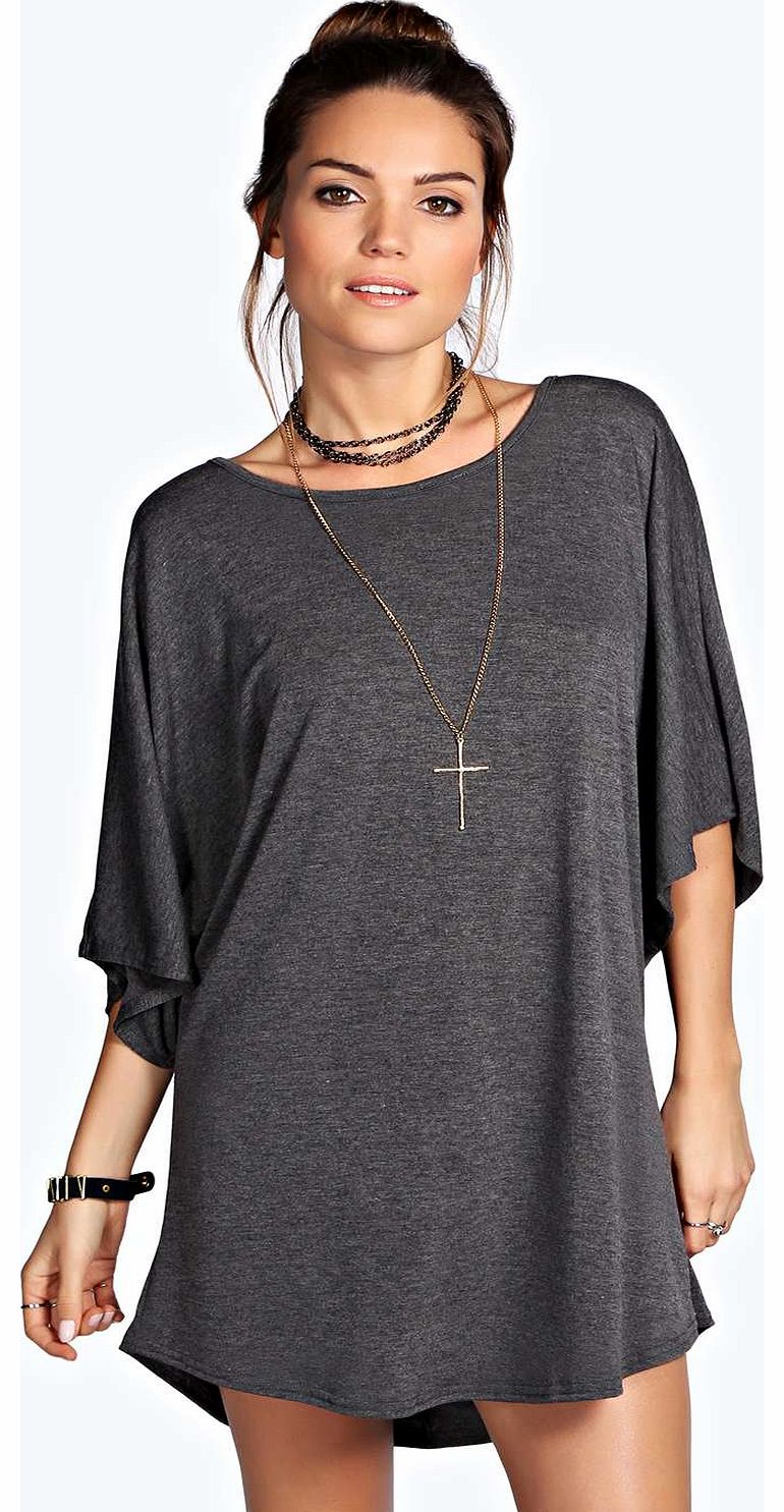 boohoo Minnie Oversized Batwing Shift Dress - charcoal