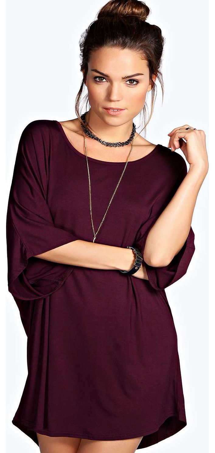 boohoo Minnie Oversized Batwing Shift Dress - plum