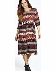 boohoo Miriam Long Sleeve Midi Floral Skater Dress -