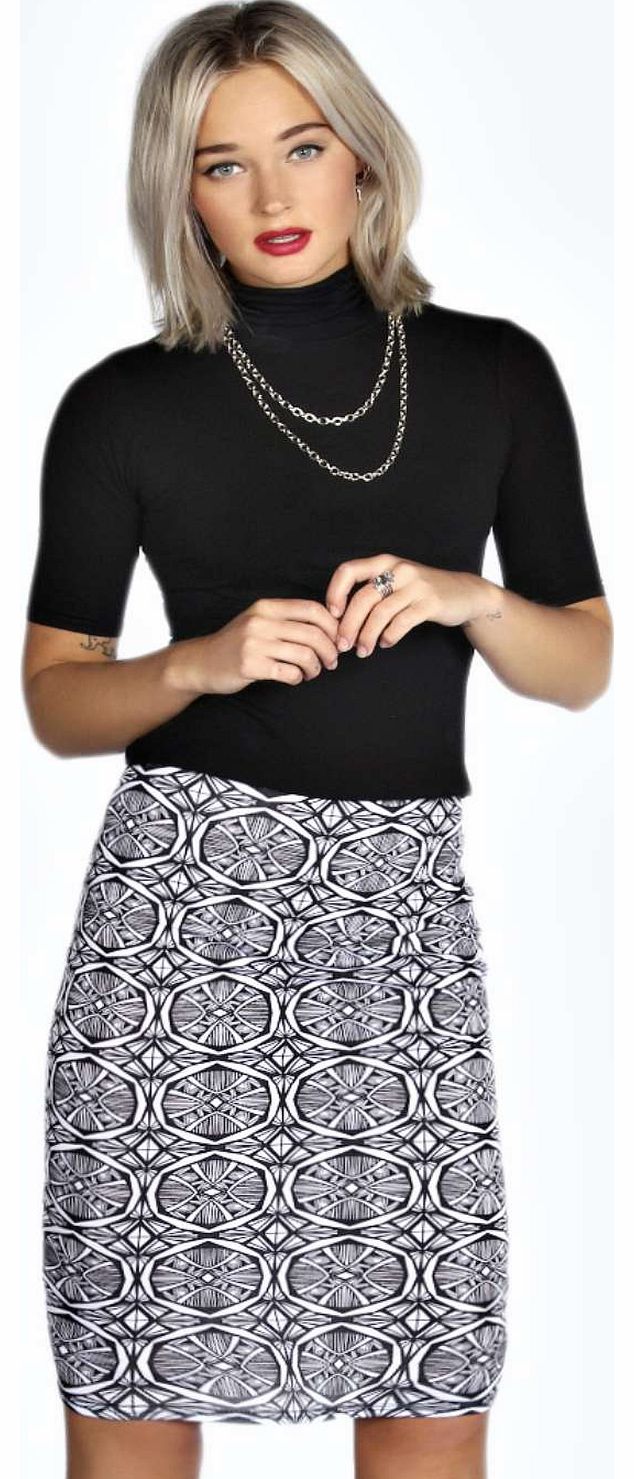 boohoo Misha Mono Print Midi Skirt - black azz16877