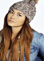 boohoo Mixed Yarn Oversized Faux Fur Pom Beanie - brown