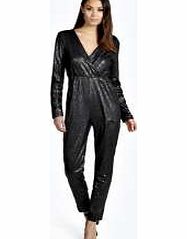 boohoo Mollie All Over Sequin Wrap Front Jumpsuit -