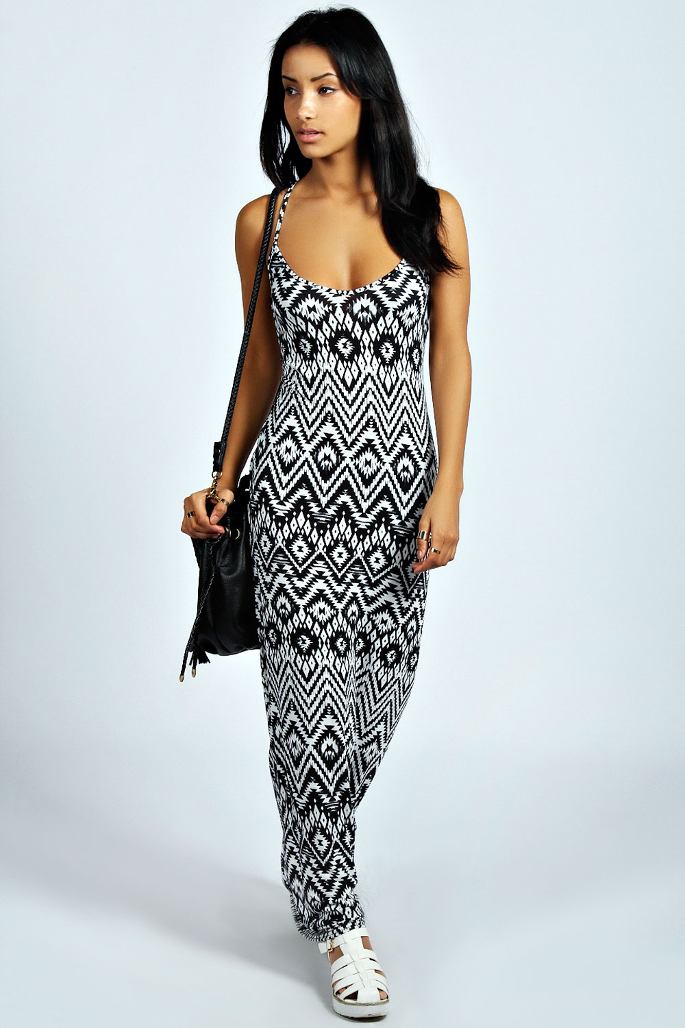 boohoo Mollie Aztec Monochrome Strappy Low Back