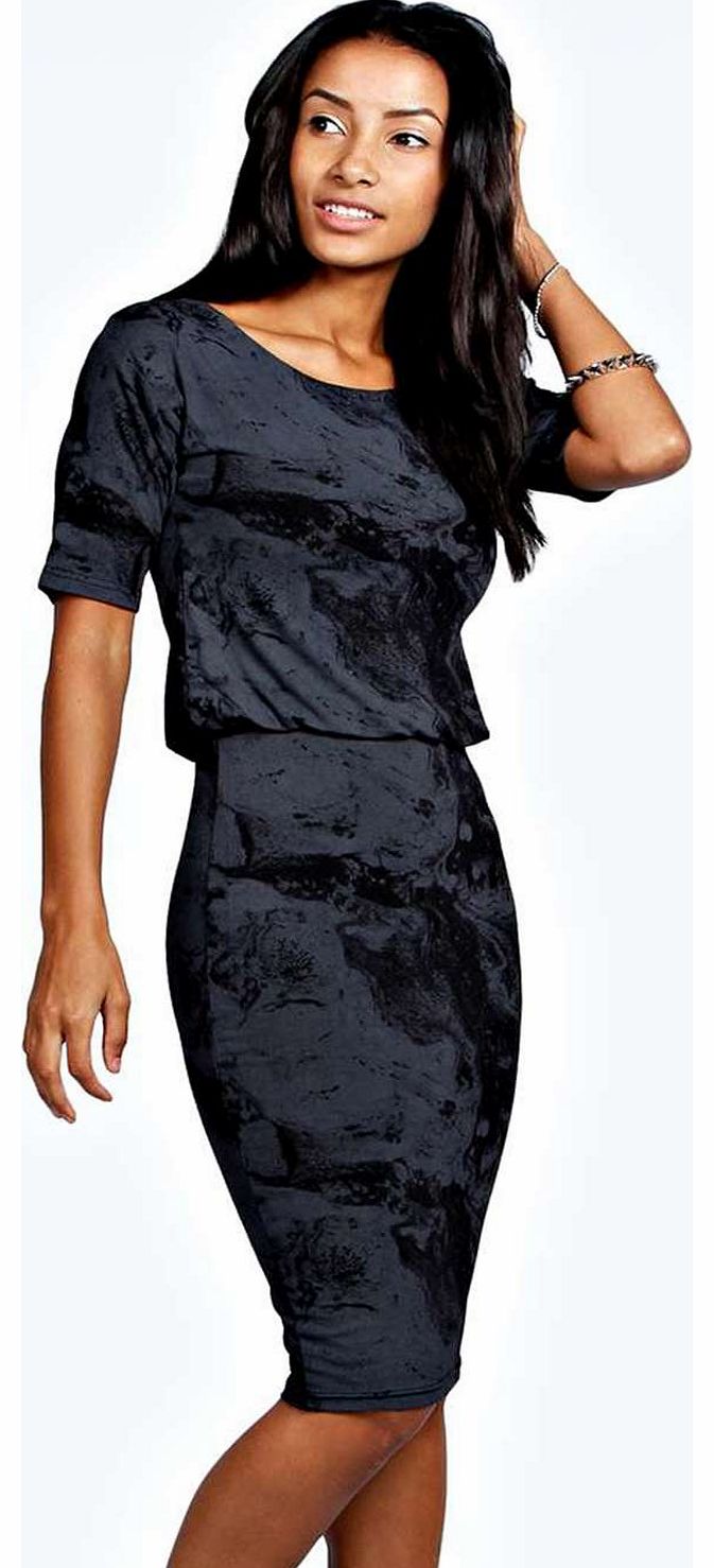 boohoo Molly Marble Print 2 in 1 Midi Dress - grey