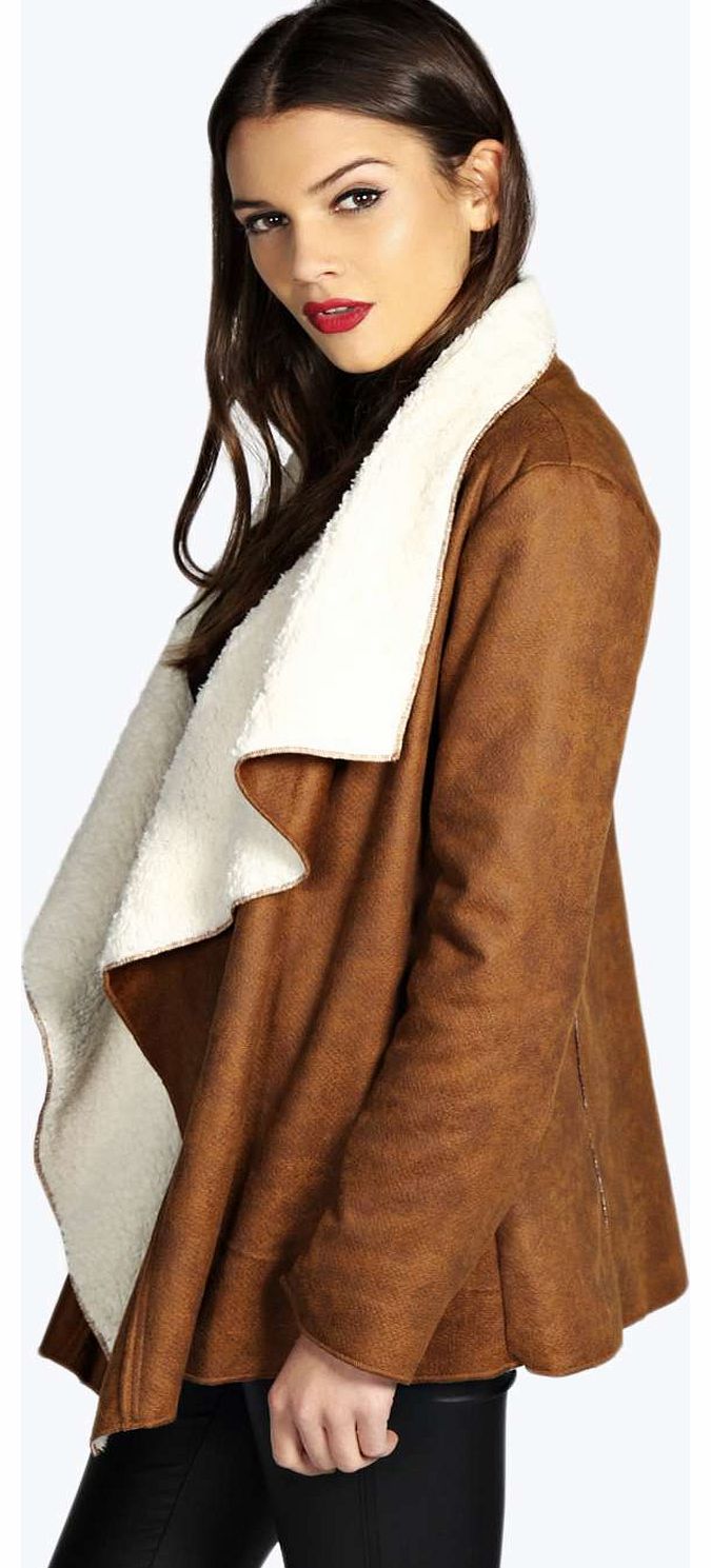 boohoo Molly Sherpa Lined Waterfall Jacket - brown