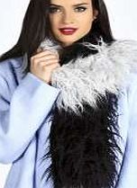 boohoo Mongolian Faux Fur Colour Block Scarf - black