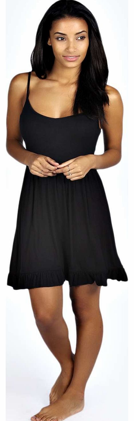 boohoo Monica Frill Hem Night Dress - black azz19160
