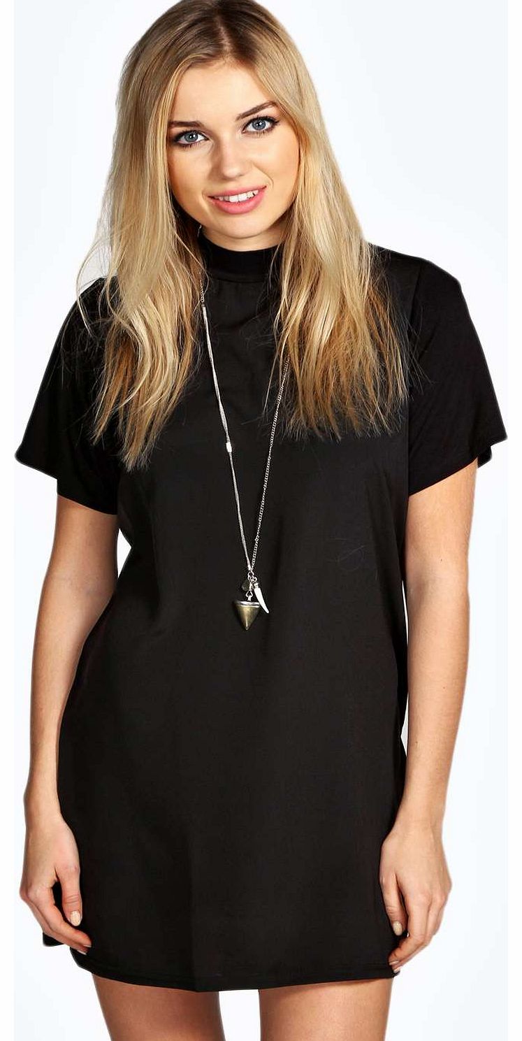 boohoo Monica Turtle Neck Shift Dress - black azz17620