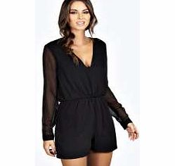 Monika Chiffon Plain Gathered Front Playsuit -