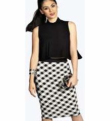boohoo Monochrome Check Midi Skirt - black azz12962