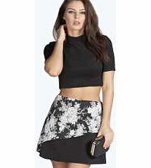 boohoo Monochrome Floral Jacquard Hybrid Skirt - black