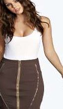 boohoo Multi Zip front Ponti Midi Skirt - camel azz03152