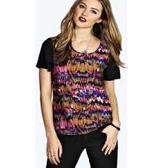 boohoo Mya Brush Stroke Print Contrast Sleeve Shell Top