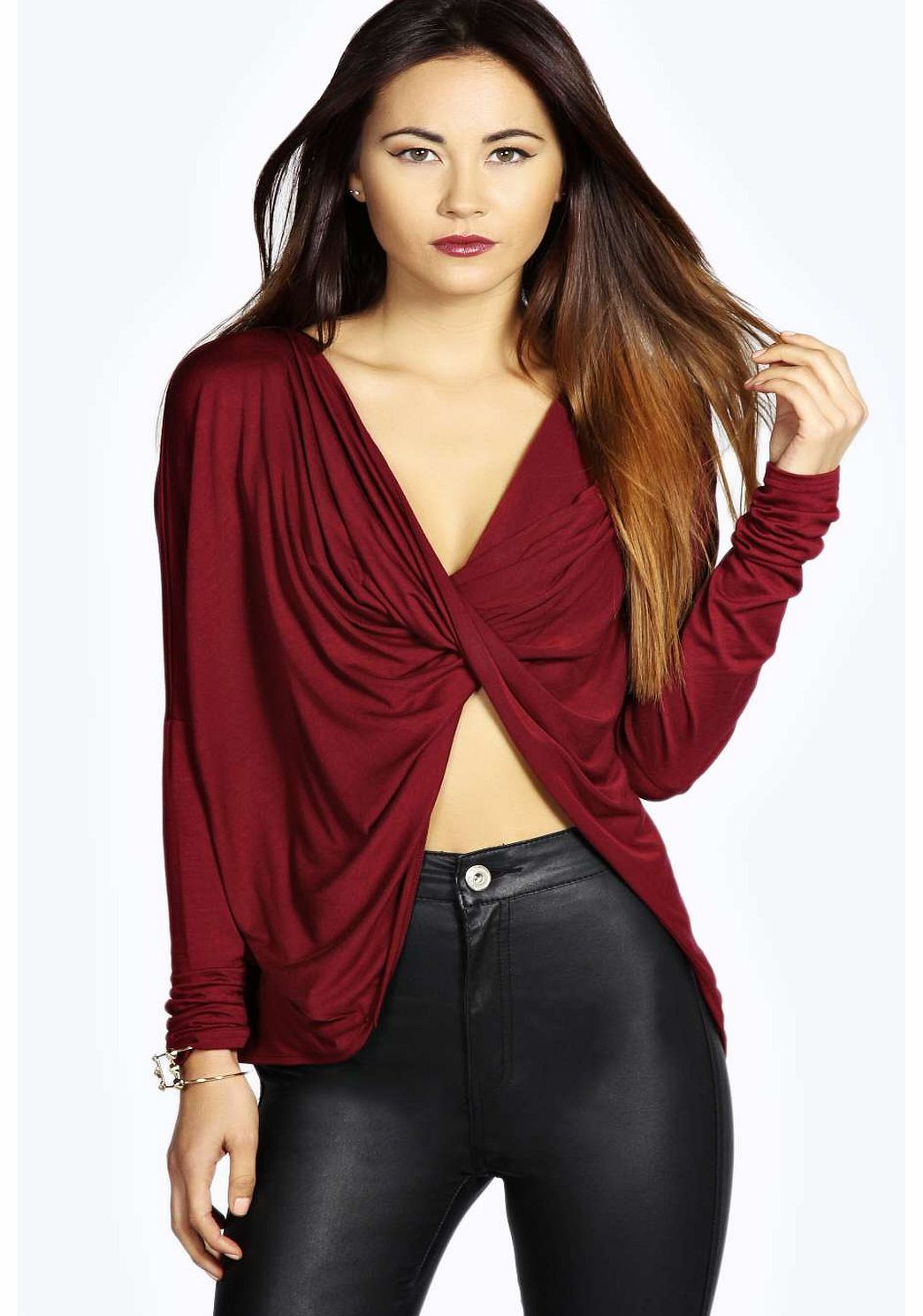 Nadia Wrap Front Jersey Top - berry azz17892